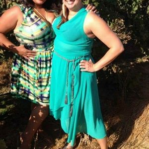 Unique teal belted dress